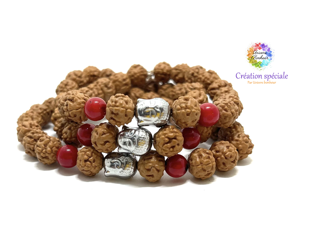 RUDRAKSHA & BOUDDHA & BAMBOU CORAIL 8 MM