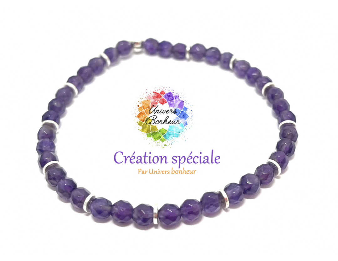 AMÉTHYSTE FACETTE 4 MM - BRACELET CRÉATION LITHOTHÉRAPIE