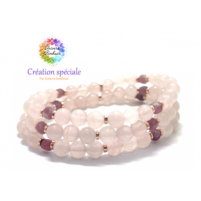 QUARTZ ROSE & TOURMALINE ROSE - CRÉATION SPÉCIALE BRACELET LITHOTHÉRAPIE